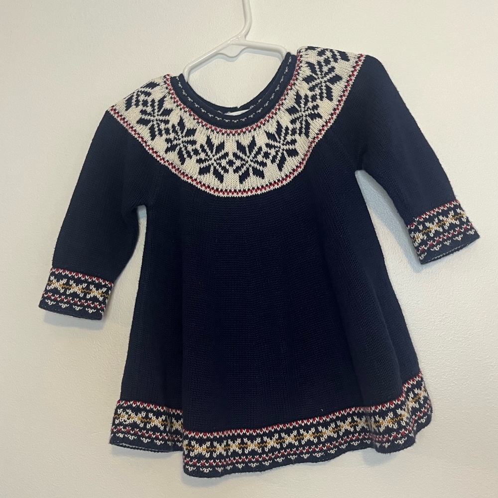 Hanna Andersson Navy Sweater Dress with Nordic Design